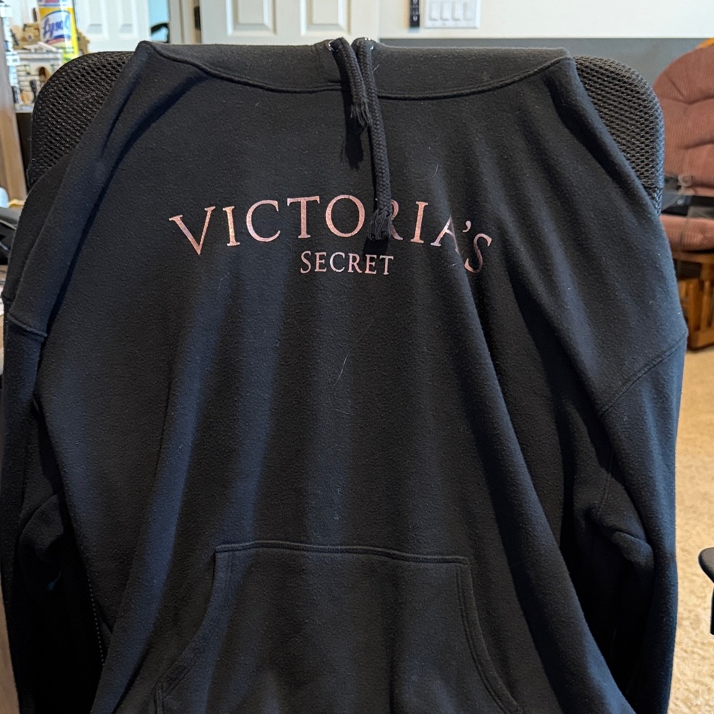 Victoria's Secret Black Hoodie with Pale Pink Logo